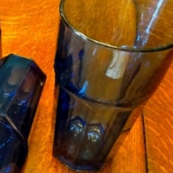 Libbey Gibraltar Dusky Blue Heavy Pressed 16 Ounce Drinking Glasses (2) - Picture 2 of 7